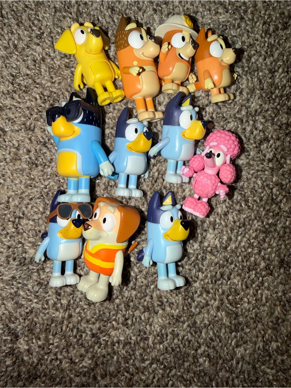 Bluey figure lot of 11 including bingo lucky chilli coco bin man tv cartoon toys